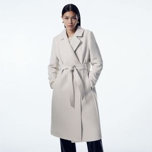 H&M tie belt coat in light beige